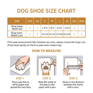Stay-On Waterproof Rubber Sole Dog Socks Size Chart Paw measurement guide, how to measure, and sizing chart for stay-on waterproof rubber sole dog socks.