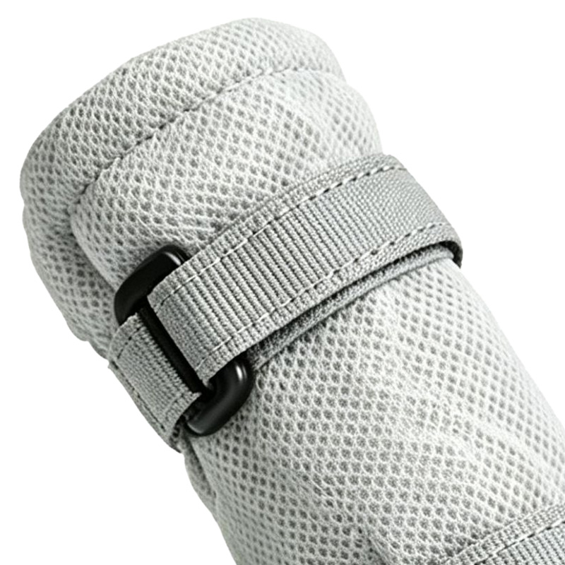 Close-up of the grey 2.5mm nine-hole thick mesh dog boots canopy showcasing structural high-density weave.
