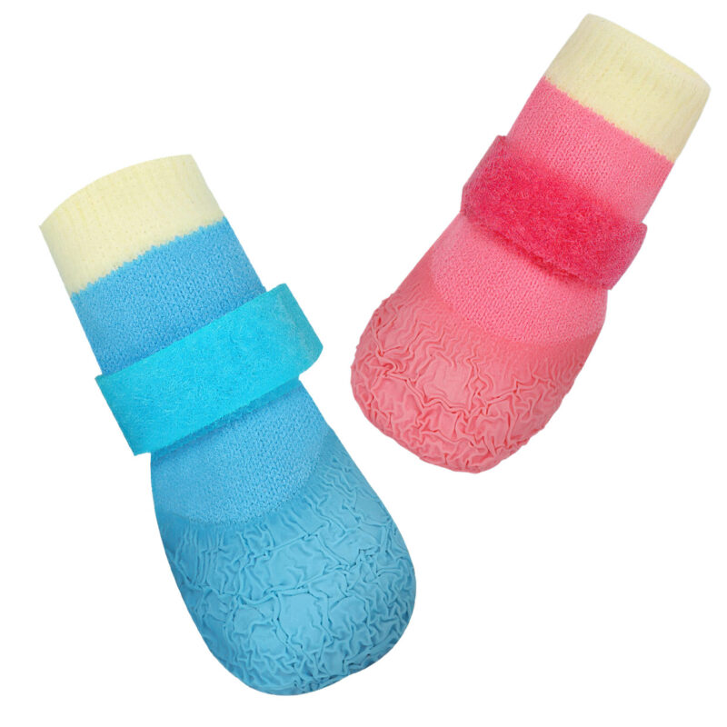 Sky blue and sakura pink waterproof bottom dog socks displaying the seamless high-coverage rubber protection rim.